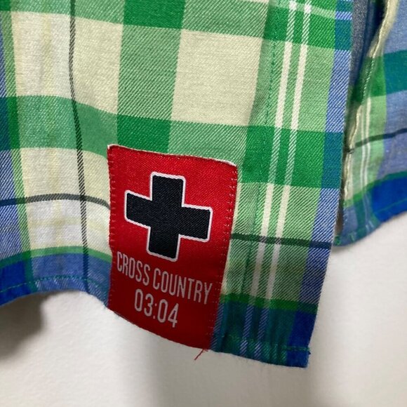 Mens Raw Blue Fearless Rebel Shirt Button Plaid Short Sleeve Embroidered 2XL - Picture 5 of 9